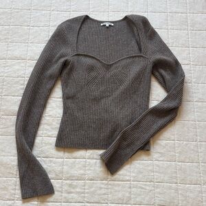 Reformation 100% Cashmere Ribbed Knit Top in Brown Taupe